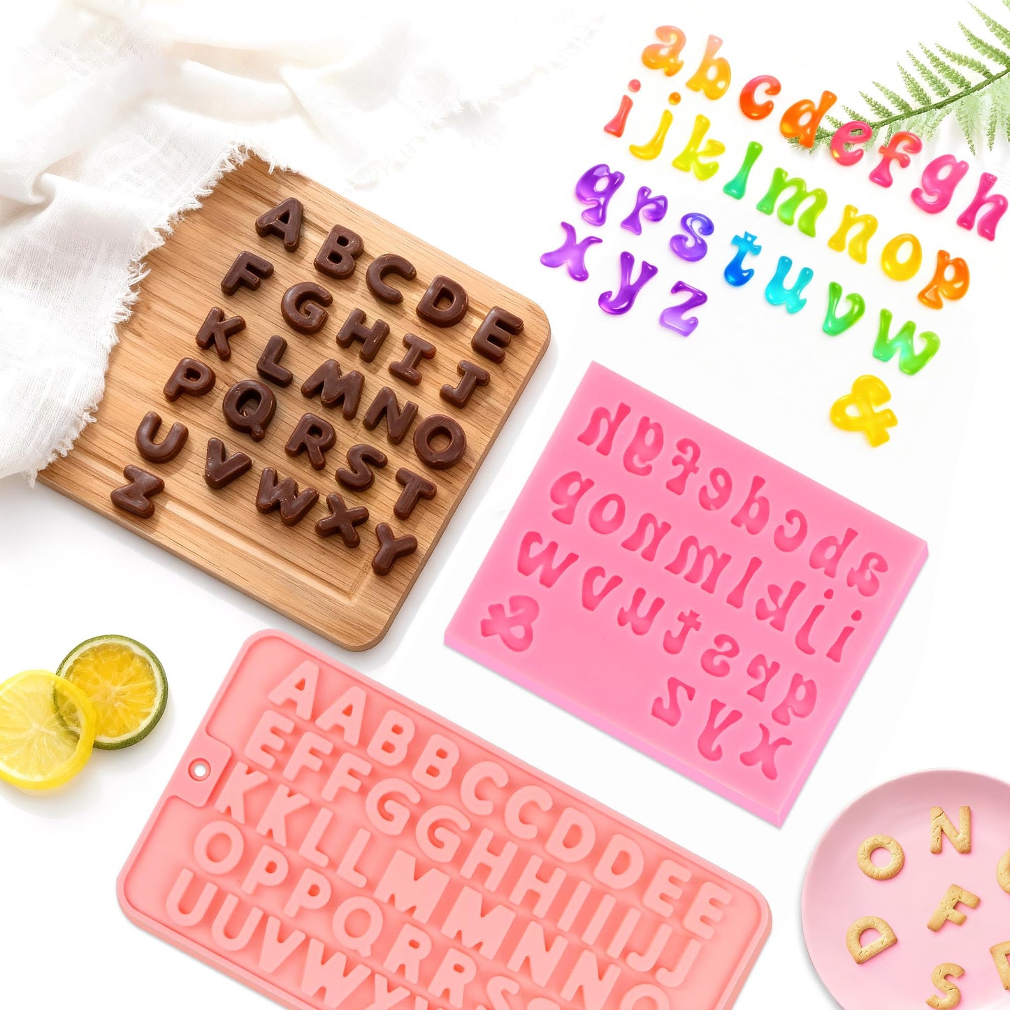 6PCS Chocolate Molds, Letters Numbers Silicone Chocolate Molds Reusable Alphabet Candy Molds with Happy Birthday Heart Shaped for Baking Desserts and Strawberries, Candy, Cake Decoration