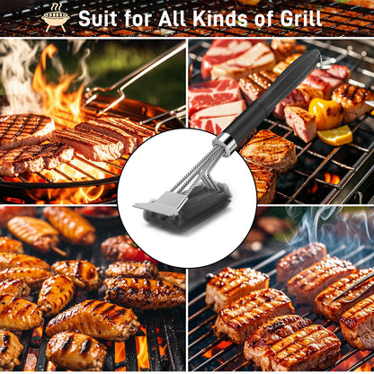 Grill Brush and Scraper-18 Adjustable Handle Safe BBQ Grill Brush for Outdoor Grill-Deep BBQ Clearning Brush wih Bottle Operner Extra Strong Grill Cleaner Accessories for Gas/Charcoal Grilling Grates
