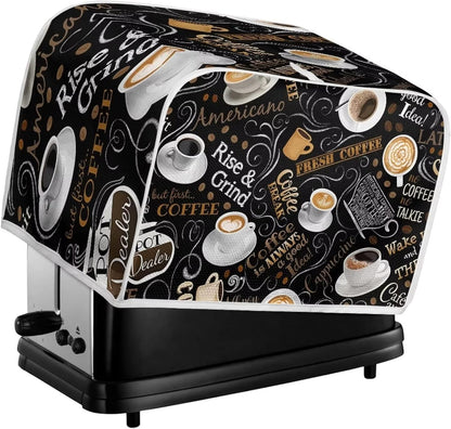 AFPANQZ Coffee Print Kitchen Toaster Covers, Universal 4 Slice Bread Toaster Cover, Stain Resistant Dustproof