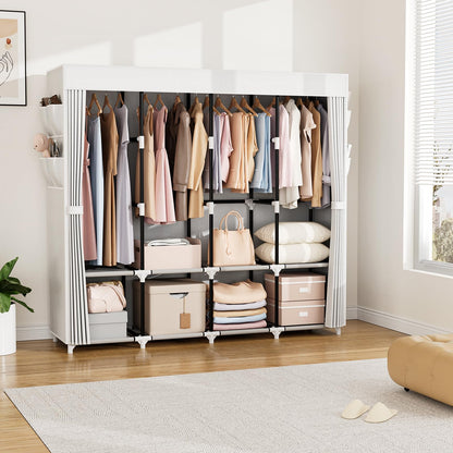 VTRIN Portable Closet for Hanging Clothes 67 Inch Wide Large Capacity Portable Wardrobe Closet with Cover, 4 Storage Shelves and 4 Hanging Rod Sturdy Free Standing Closet for Bedroom, White