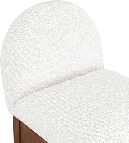 Meridian Furniture 399Cream-C Waldorf Collection Art Deco Stool with Rich Cream Boucle Fabric, Solid Ash Wood, Walnut Brown Finish, Counter Height Stool, 18" W x 20" D x 37" H, Cream