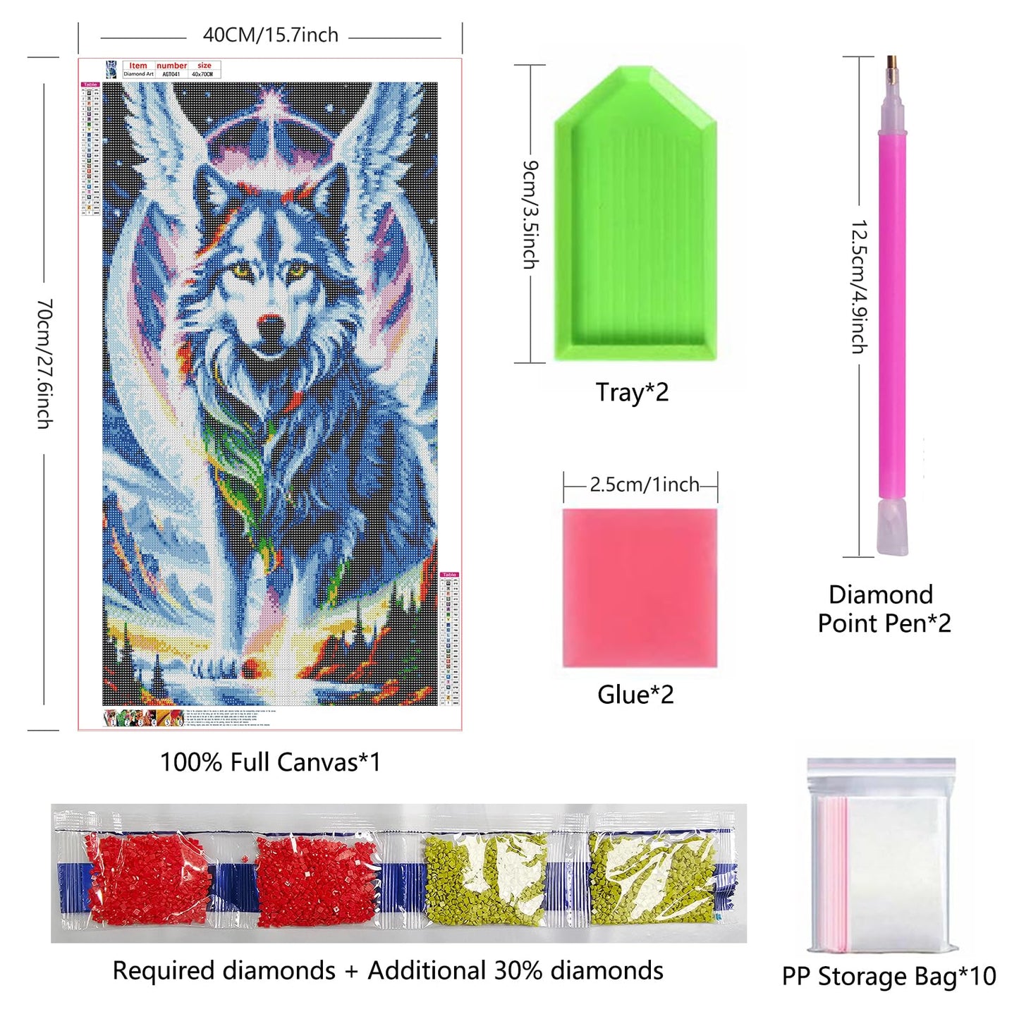 ARTGOTO Large Square Drill Diamond Art Painting Kits for Adults,15.7x27.5inch/40x70cm Wolf A DIY Full Square Diamond Dots Large Size,Big Gem Art and Crafts for Home Wall Decor Gifts