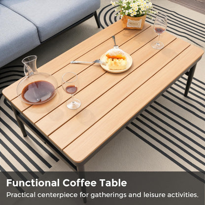 Jocoevol 4 Pieces Outdoor Sofa Conversation Set, 4 Seats Couch Set with Table, Metal Frame Rope Weaving Design UV Resistance Waterproof for Patio Garden Balcony, Grey