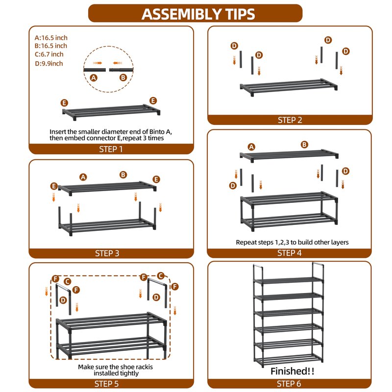 Saincustom 6 Tier Shoe Rack, Shoe Rack for Closet, Shoe Organizer for Entryway, Shoe Storage for Front Door Entrance & Entryway, Large Shoe Stand Holder Adjustable Shelf Height
