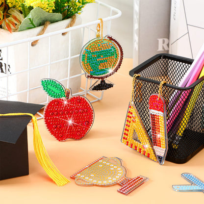 Batiyeer 15 Pcs Back to School Diamond Painting Keychain for Adult School Season 5D DIY Diamond Painting Art Keychain Decor Keychain Making Kit Diamond Key Ring Diamond Ornaments Craft Accessories