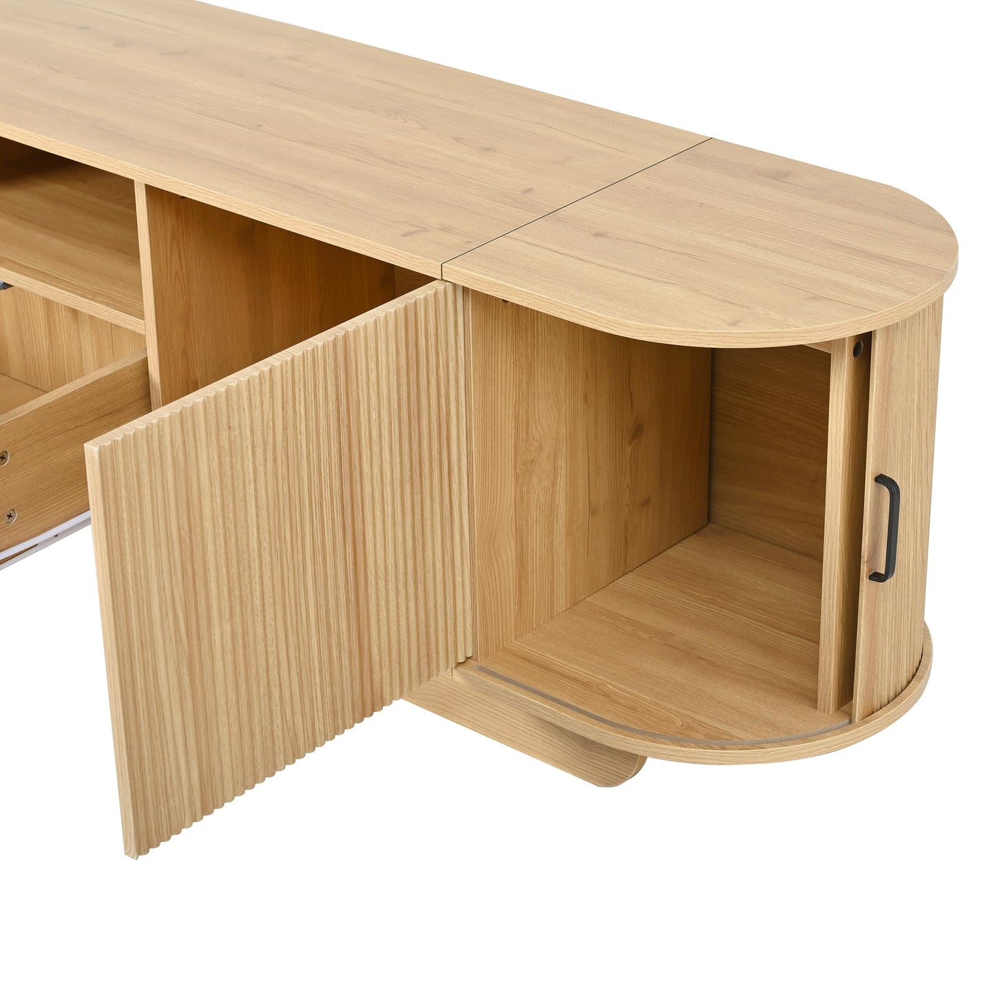 Merax TV Stand with Storage, Sliding Door Cabinets, Drawer and Open Shelf, Wooden Entertainment Center for Living Room, Media Console Table, Acacia Wood