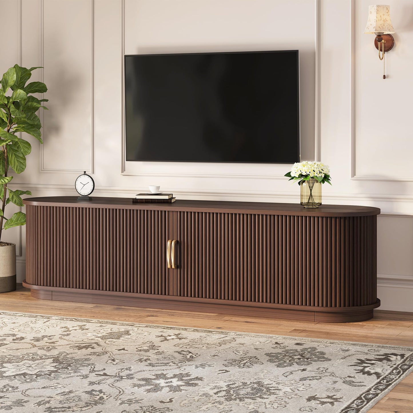 Merax Rustic Wood TV Stand for TVs Up to 75'', Farmhouse Entertainment Center with Storage Drawers, Practical Media Console for Living Room, Bedroom, Walnut