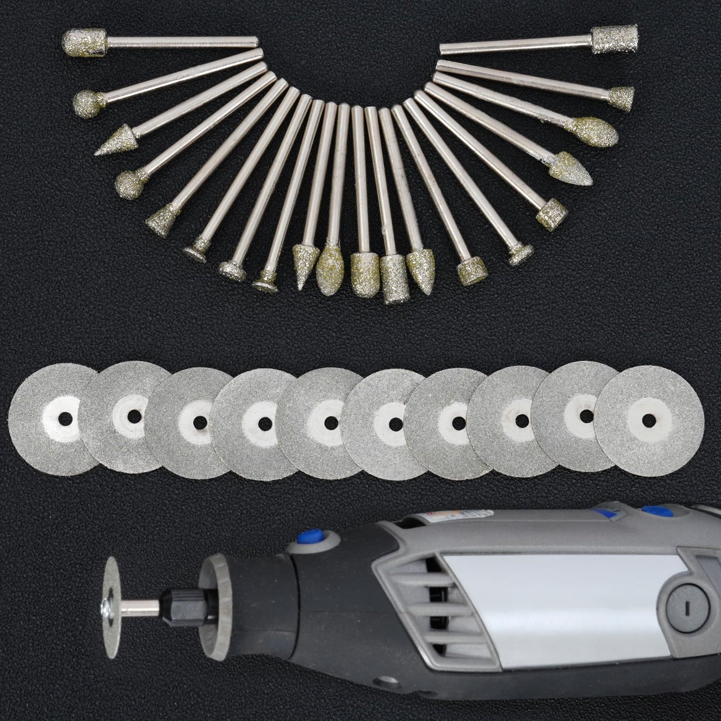 Diamond Grinding Burr Bit Set,Diamond Drill bit for Rotary Polishing Tool, Stone Rotary Tool Accessories with 1/8 Inch Shank for Stone,Ceramics Carving, Glass, Jewel Engraving Polishing- 32pc Set