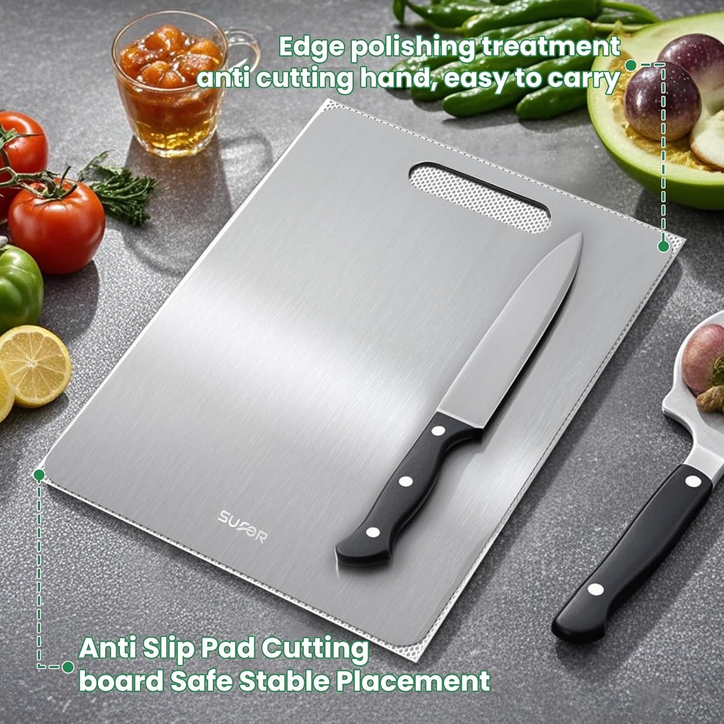 2 Pack 100% (13 9) Titanium Cutting Board, Pure Titanium Cutting Boards For Kitchen, Non-Slip Chopping Board
