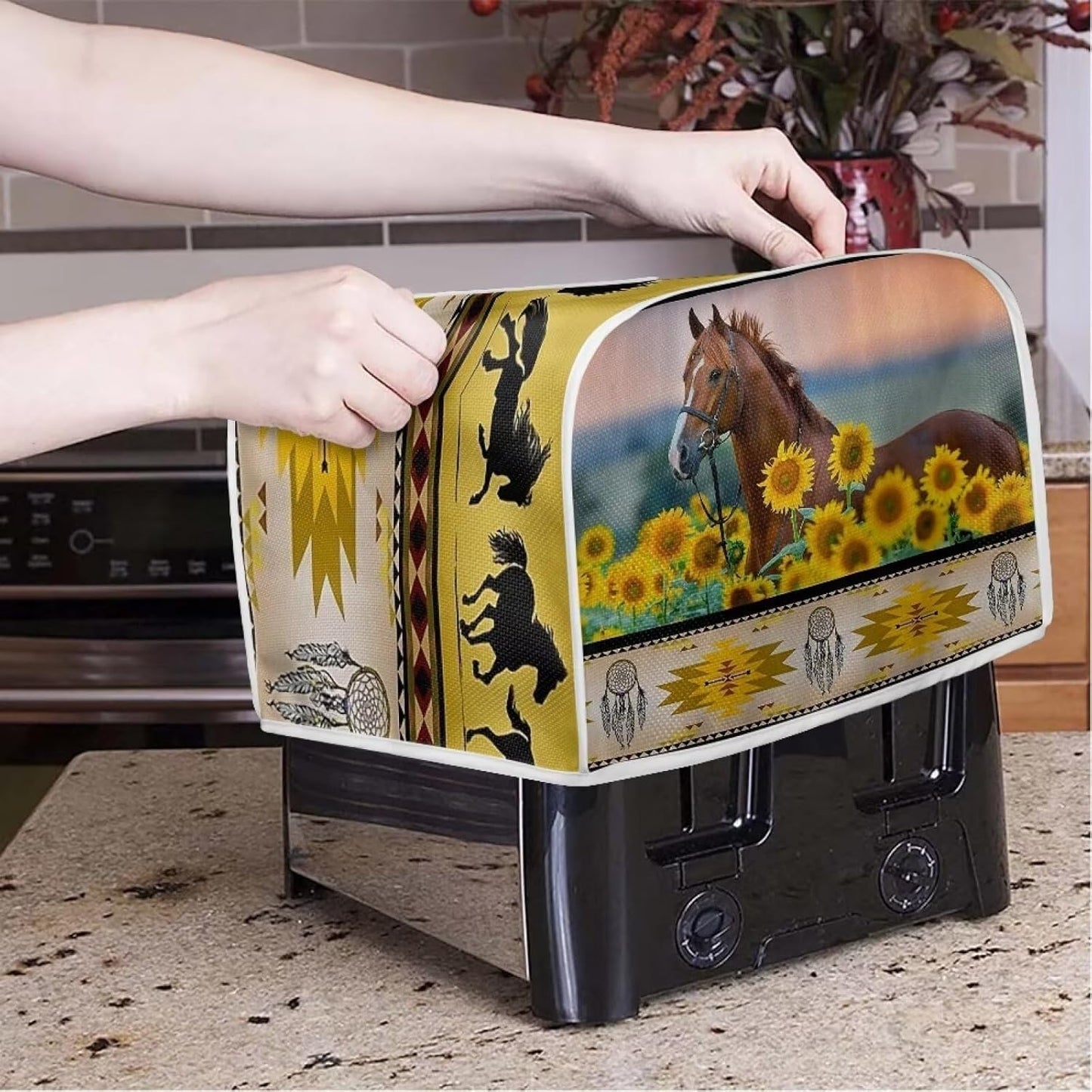 Floral Hummingbird 2 Slice Toaster Cover, Kitchen Small Appliance Dust Cover with Blender and Stand Mixer Protection,