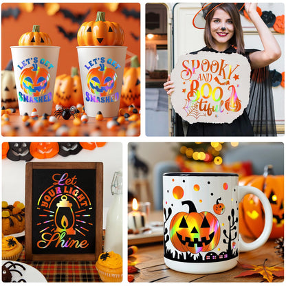 WRAPXPERT Holographic Vinyl Roll Orange, Holographic Permanent Vinyl Orange Glossy Craft 12" x 5ft, Chrome No Bubble Iridescent for DIY Craft Decal
