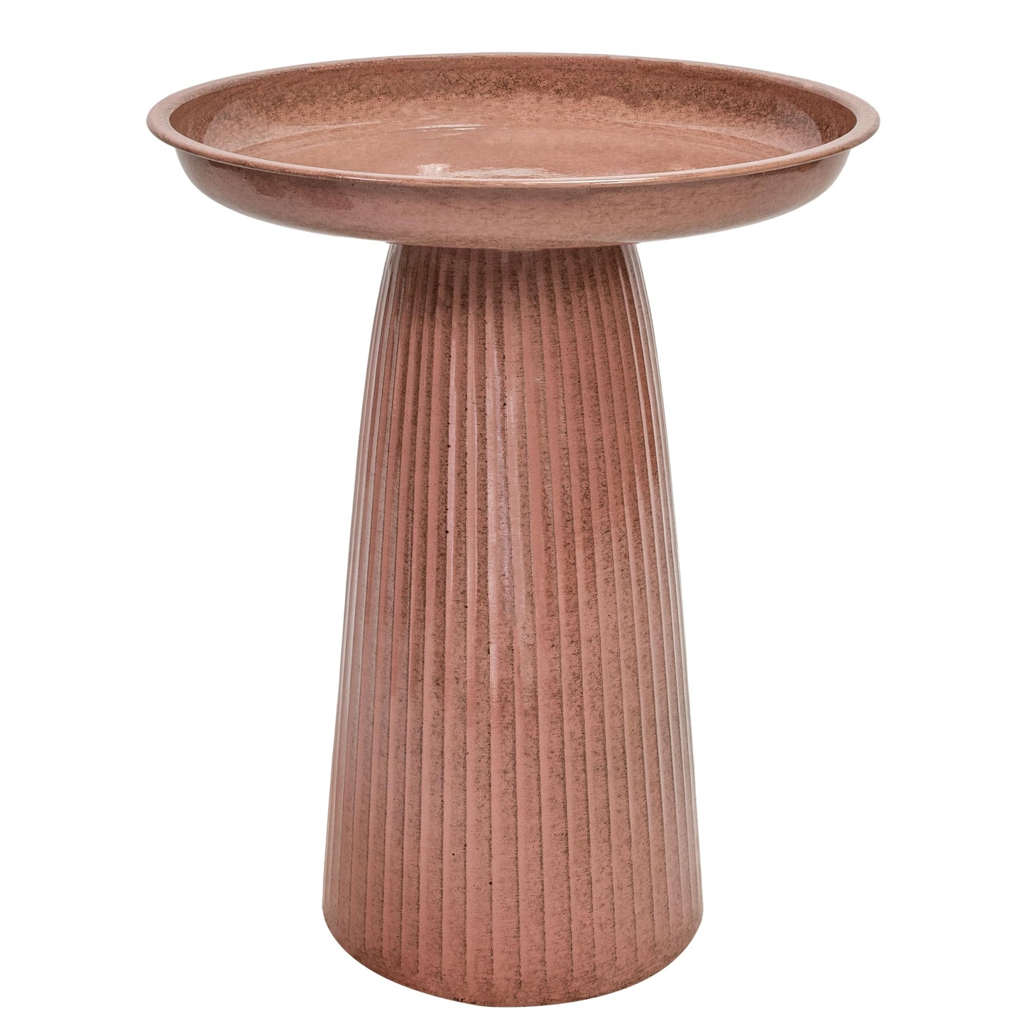 Sunnydaze Gleeful Garden 23" Iron Pedestal Bird Bath for Outside - Modern Shallow Basin Birdbath for Outdoors with UV-Protected Rust-Resistant Finish for Patio, Garden, Yard Decor - Canyon Clay Glaze