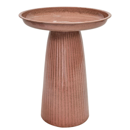 Sunnydaze Gleeful Garden 23" Iron Pedestal Bird Bath for Outside - Modern Shallow Basin Birdbath for Outdoors with UV-Protected Rust-Resistant Finish for Patio, Garden, Yard Decor - Canyon Clay Glaze