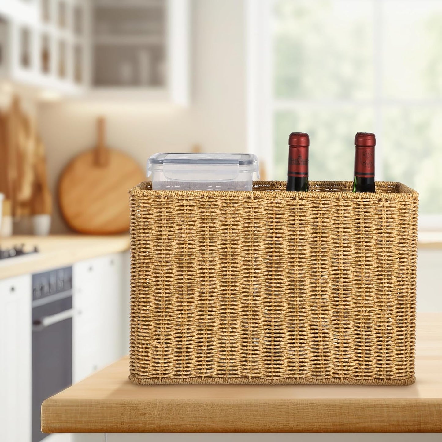Healeved Woven Seagrass Magazine Basket, Floor Magazine Holder for Books, Newspapers, Tablets