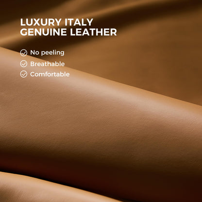 TOMU Top Grain Genuine Leather Executive Office Chair Brown, Luxury Office Chair with Aluminum Sturdy Base, High Back Ergonomic Boss Chair for Long Hours, Reclining and Rolling smoothly, (Brown)