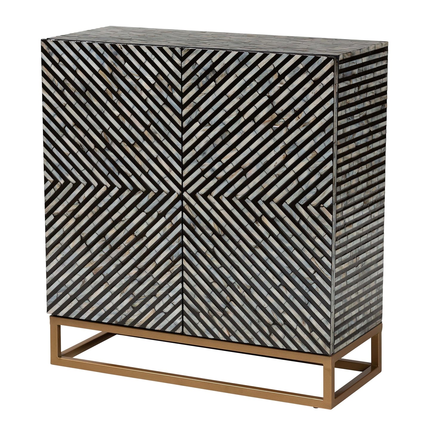 Baxton Studio Belenus Modern Bohemian Herringbone Black Mother of Pearl Storage Cabinet