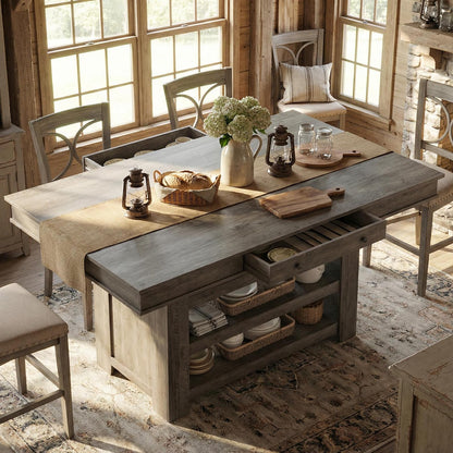 GAOMON 60" Counter Height Dining Table for 4, Farmhouse Rectangular Bar Height Kitchen Table & Thick Table Top, with Deepened Wine Rack & Shelves for Kitchen, Bar,Retro Gray