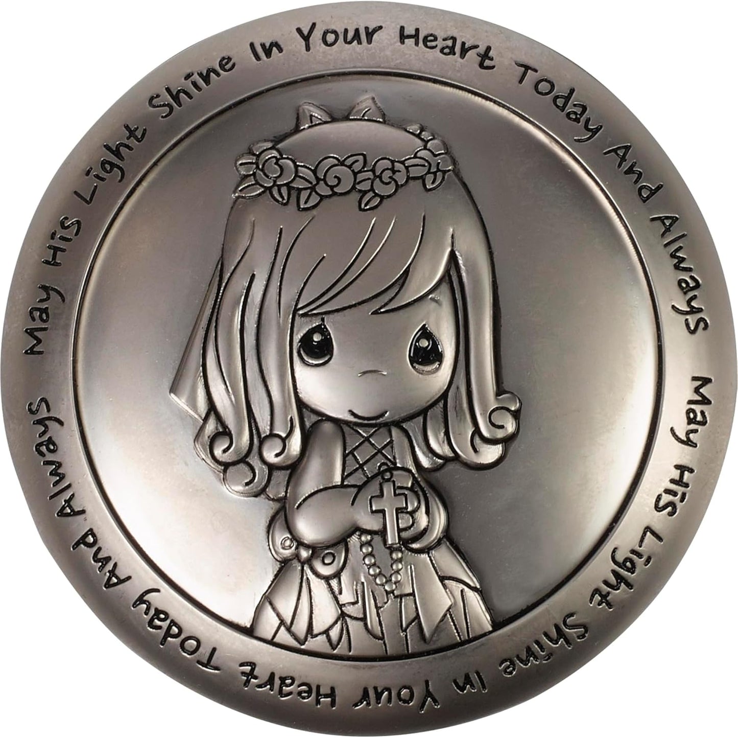 Precious Moments First Communion Rosary Gift - May His Light Shine in Your Heart & Silver Zinc Alloy Rosary Box