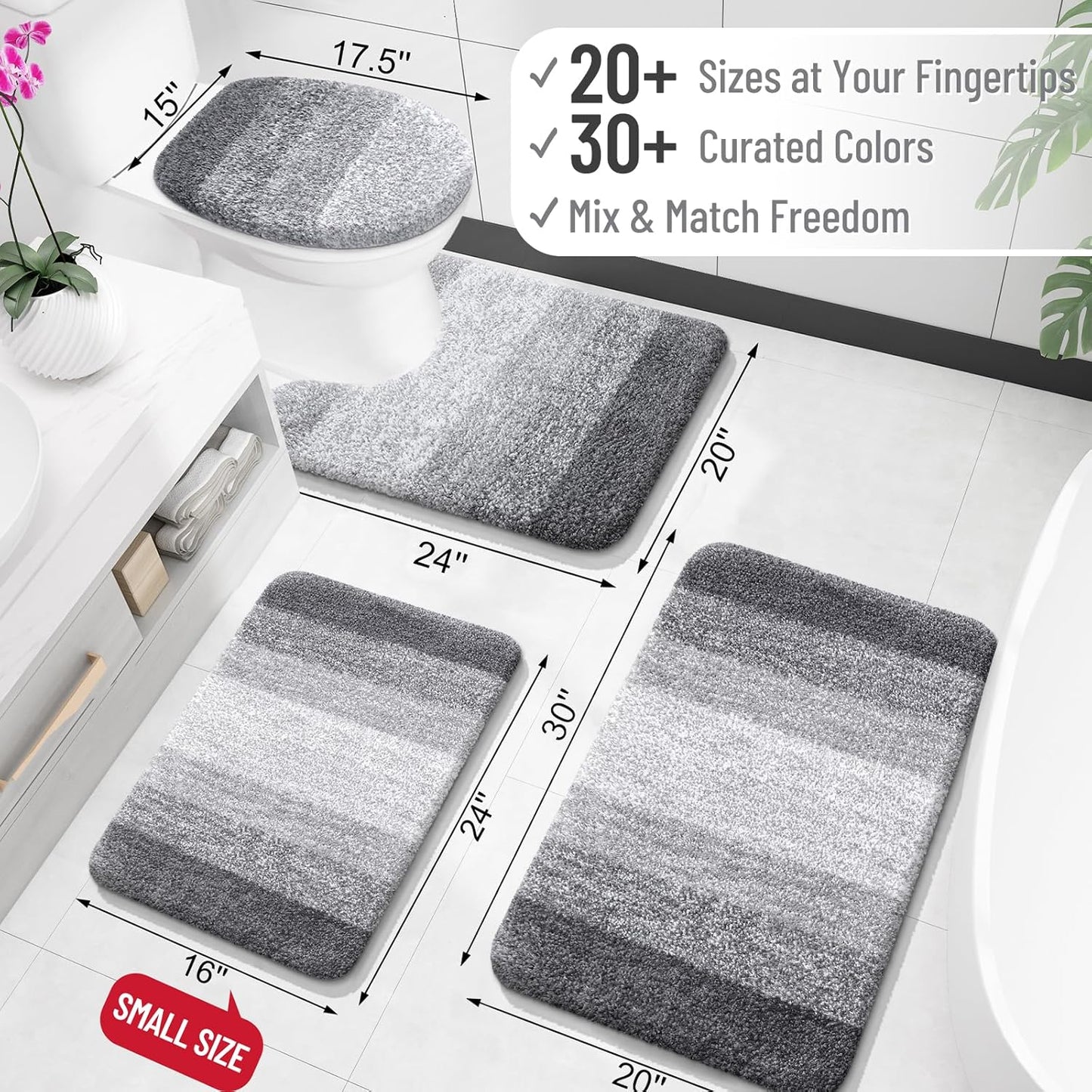 OLANLY Microfiber Bath Rugs - Extra Soft & Absorbent | Quick-Dry 24x16 Grey Bathroom Mat