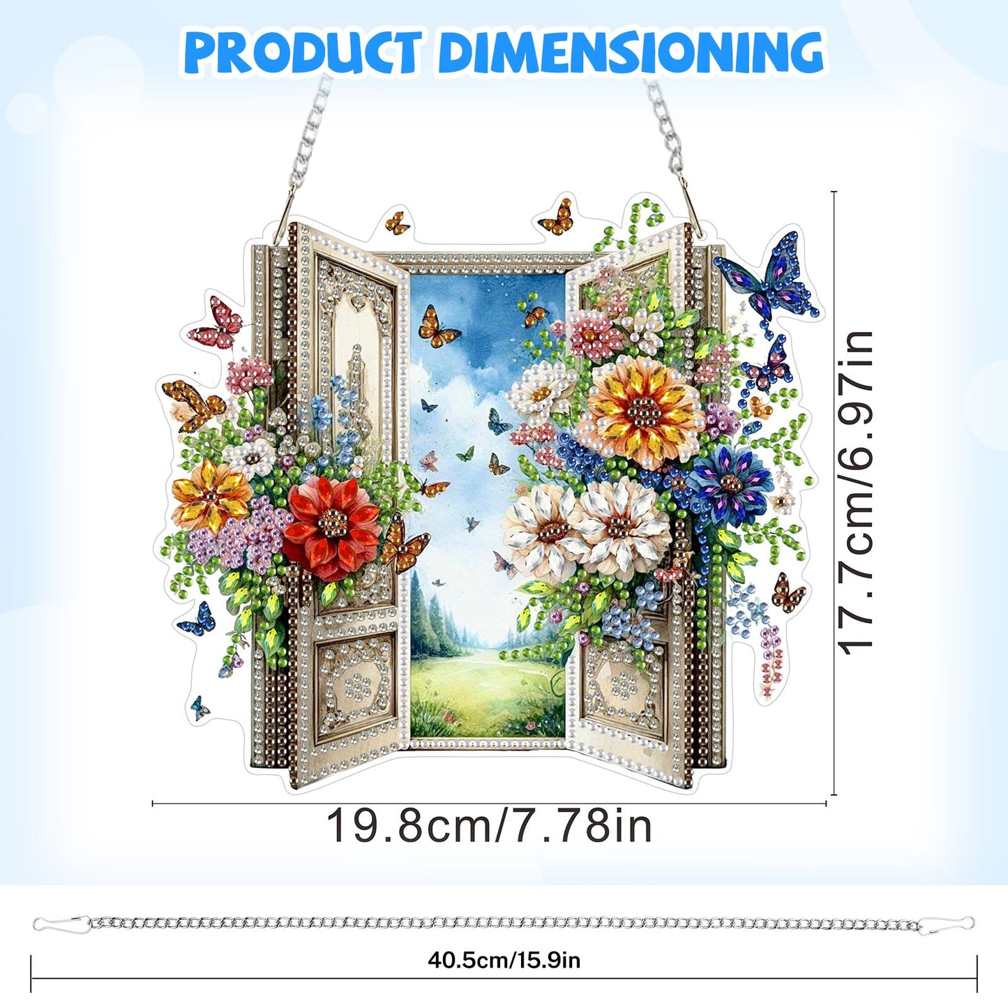 Bowetile Garden Scene Diamond Art Hanging Kits for Adults, Diamond Art Suncatchers Enchanted Flower Door, 5D Special Shape Diamond Painting Pendant Window Ornament Gifts for Home Wall Decor