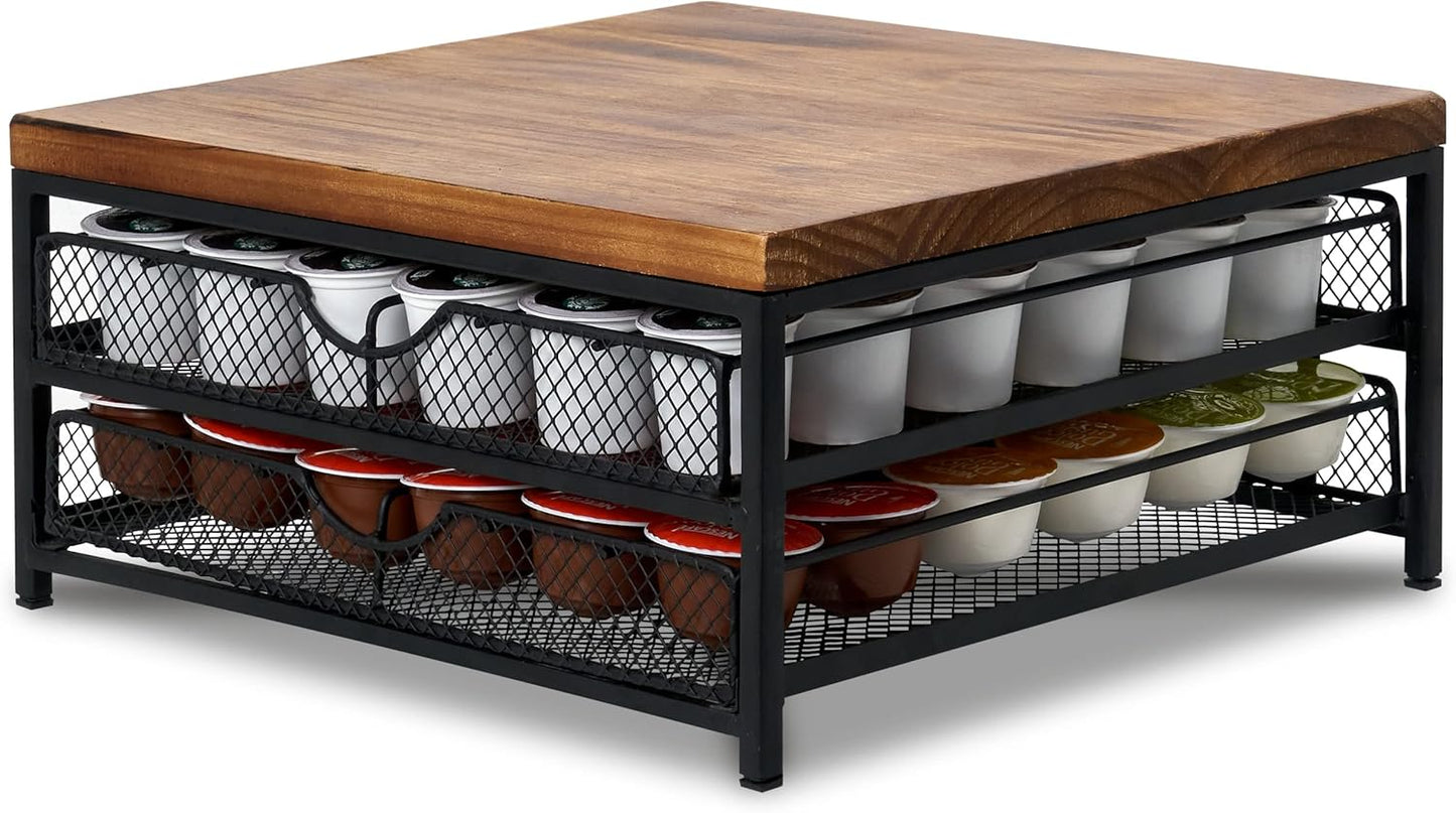 NHZ Coffee Pod Drawer Holder for K Cup, 2-Tier Organizer, No Assembly Required, K Cup Holder with 72 Capacity