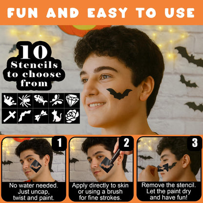 Jim&Gloria Face Paint Kit with Stencils, 12 Large Professional Face Painting Kit for Kids Party Makeup, Facepaint Washable Body Paint for Adults Skin Color Crayons, Girls Christmas Gifts, Crafts Toys