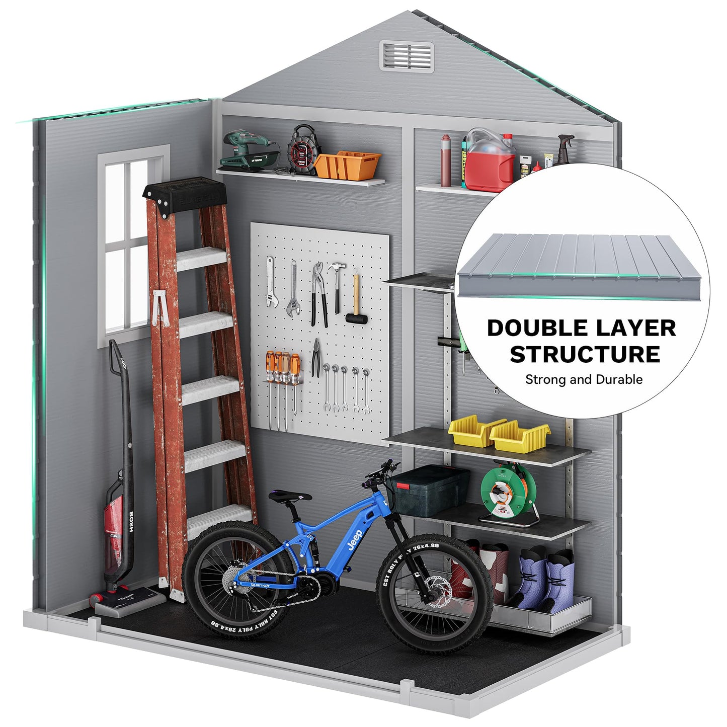 DWVO 6x4 FT Resin Storage Shed with Reinforced Floor, Outdoor Storage Shed with Lockable Door, Window and Vents, Waterproof Plastic Tool Storage for Garden, Backyard, Patio, Lawn