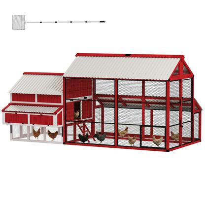 PawHut 187.3" Large Chicken Coop, Walk-in Wooden Hen House, Outdoor Poultry Cage w/Shovel, Run, Waterproof Roof, Nesting Box, Perches, Chicken House for 10-15 Hens, Rabbits, Ducks, for Farm Backyard