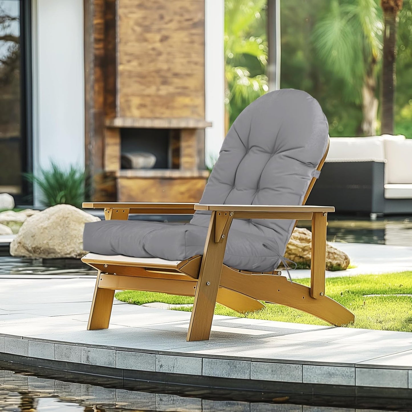 44x19x4in Adirondack Chair Cushion,Outdoor Waterproof Rocking Chair Cushion Gray Non-Slip High Back Patio Chair