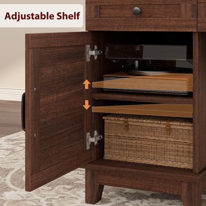 IDEALHOUSE Farmhouse Executive Desk 60 Inch, Wooden Home Office Desk with Adjustable Storage Cabinet, Built-in Charging Port, File Cabinet for Writing & Study, Elegant Workstation, Retro Brown