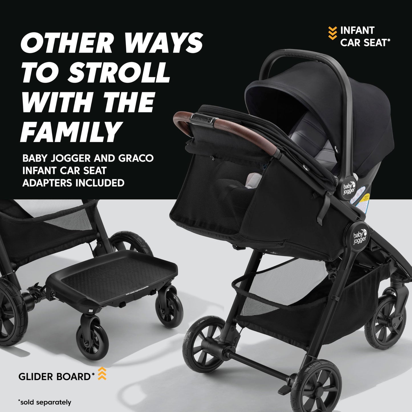 Baby Jogger® City Mini GT3 All Terrain Baby Stroller with Forever Air Rubber Tires, All Wheel Suspension, Lightweight Stroller with Magnetic Buckle, No-Rethread Harness, and Foot Brake, Rich Black