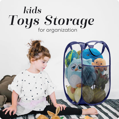 Handy Laundry Collapsible Mesh Pop Up Hamper - Wide Opening with Side Pocket, Breathable, Sturdy, Foldable,