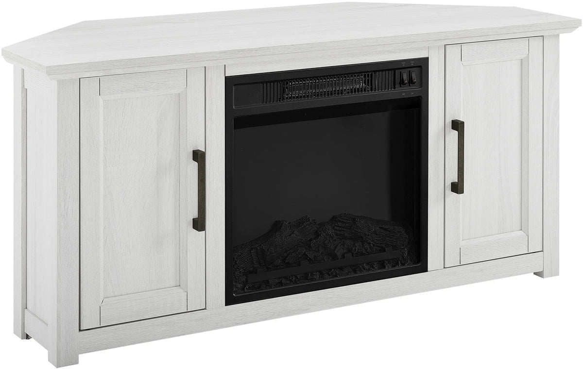 Crosley Furniture Camden Corner Fireplace TV Stand for 50+ inch TVs, Entertainment Center with Storage Shelves, Whitewash