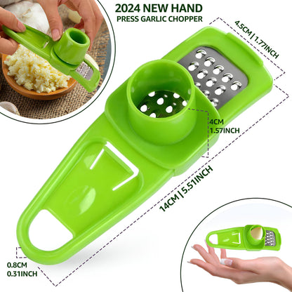 Landkitch-Garlic Grinder (2 Pack)-Hand Garlic Grinder-Small Hand Grinder for Garlic-Garlic Slicer-Garlic Mincer-2025 New Hand Press Garlic Chopper-Garlic Press Hand Specialty Tools (Green + Pink)