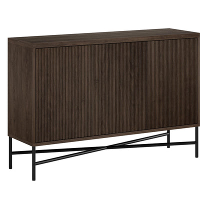 Henn&Hart 48" Fluted Sideboard Buffet Cabinet, Modern Ribbed Credenza with 3 Doors, Adjustable Shelves, and Cable Management Cut-Outs for Dining Room, Kitchen, Living Room or Entryway, Rich Brown