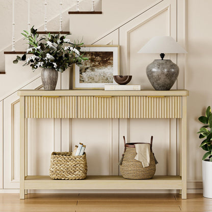 Lulive 51" Fluted Console Table for Entryway, Entryway Table with 3 Wooden Drawers, Farmhouse Behind Sofa Table for Living Room, Hallway, Couch, Foyer