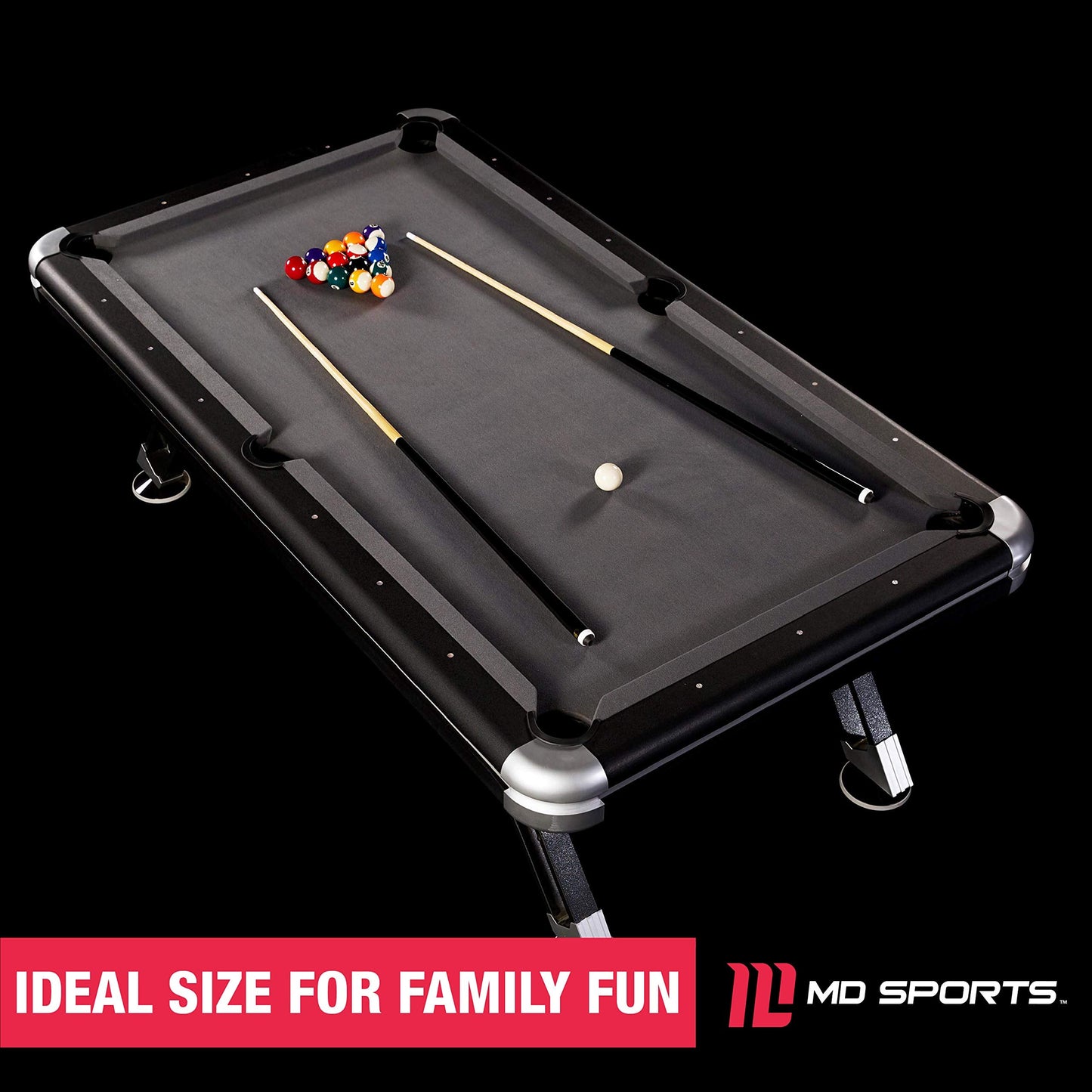 MD Sports 7.5' ft Titan Pool Table with Billiard Ball and Cue Stick Set