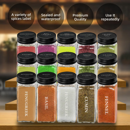 12Pcs 4 OZ Glass Spice Jars with black Metal Caps, Glass Jars with Minimalist Farmhouse Spice Labels Stickers, Collapsible Funnel, Seasoning Storage Bottles for Spice Rack, Cabinet, Drawer (12)