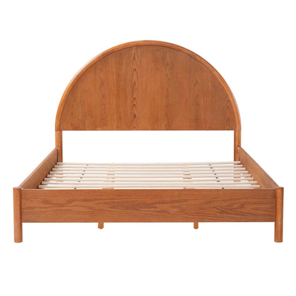 Christopher Knight Home Elsinore Queen Size Bed Frame with Arched Headboard, Modern Wooden Platform Bed, Wood Bed Support and Slats, No Box Spring Needed, Queen Size Beds for Adult, Light Brown