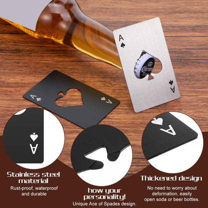 24Pcs Poker Card Bottle Opener, Stainless Steel Credit Card Size Bottle Opener for Wallet Pocket, Portable Metal Beer Bottles Can Cap Openers for Bar Wedding Birthday Party Silver/Black
