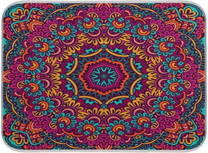 Boho Ethnic Dish Drying Mat - Bohemian Mandala Paisley Kitchen Countertop Mat, 16 x 18 Inch Absorbent