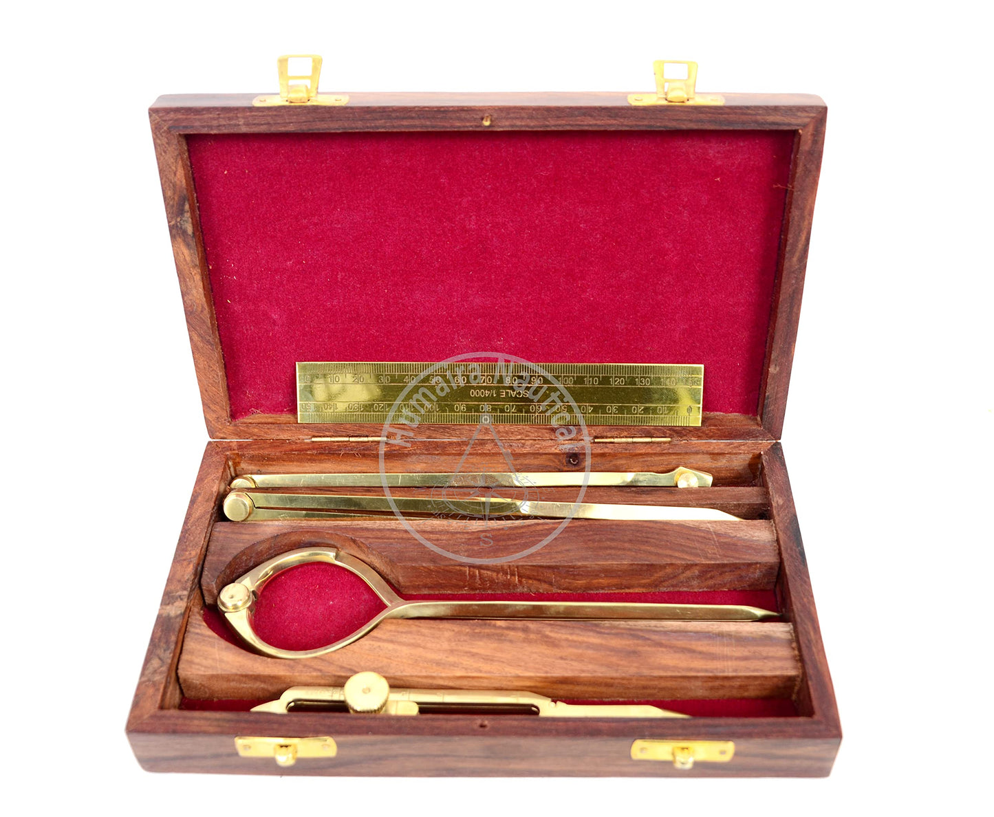Humaira Nautical Proportional Divider Set of 5, Full Brass dividers with Executive Wooden Box, Single Handed 8" Brass Navigational Dividers Compass Set for Maritime, Naval, Geometry and Drafting
