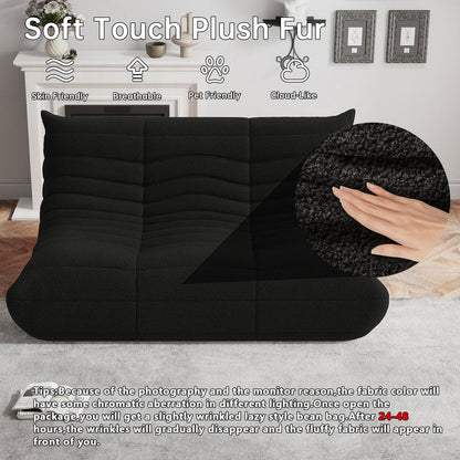 Bean Bag Chairs for Adults, Memory Foam Couch Loveseat Sofa Chair, Soft Teddy Material Cozy Comfy Reading Nook Chairs, Floor Chair for Living Room Bedroom Office(Black)