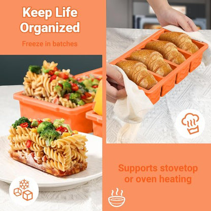 Doasuwish Silicone Freezer Tray - 1-Cup Soup Container with Lid for Meal Prep & Food Storage | 2 Pack