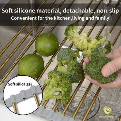 Snailhouse Roll Up Dish Drying Rack, Stainless Steel Dish Drainer Over The Sink with Anti-Slip Silicone for Kitchen Counter, Gold (17.8 x 11.8 in)