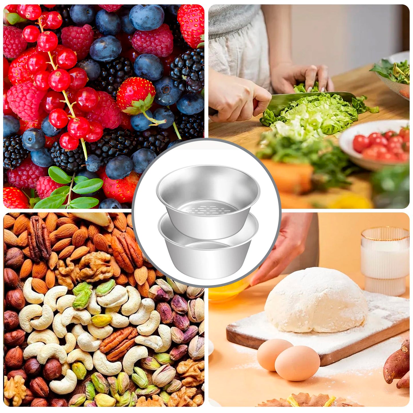 2 Set Berry Baskets,316 Stainless Steel Strainer Set,Fruit Washing Bowl with Strainer,Small Metal Colander for Berries, Strawberry, Grape, Cherry, Dishwasher Safe