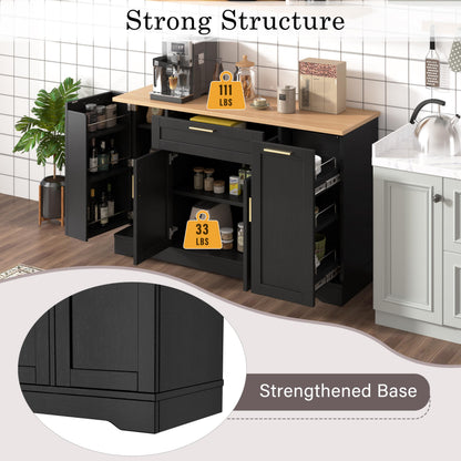 Amposei Kitchen Sideboard Storage Cabinet 54’’ Wooden Credenza Buffet Coffee Bar Cabinet with Drawers, Adjustable Shelves for Living Room Dining, Black