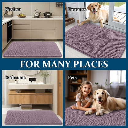 OLANLY Dog Door Mat - Absorbent Non-Slip Chenille for Muddy Paws | 59x20 Deep Plum Indoor Carpet