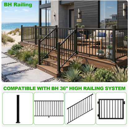 BH Railing 36" H x 40" W Heavy Duty Aluminum Picket Gate Kit – Modern Minimalist Design, AAMA 2604 Powder-Coated Textured Black, Rust & Corrosion Resistant, Maintenance-Free, Easy Installation