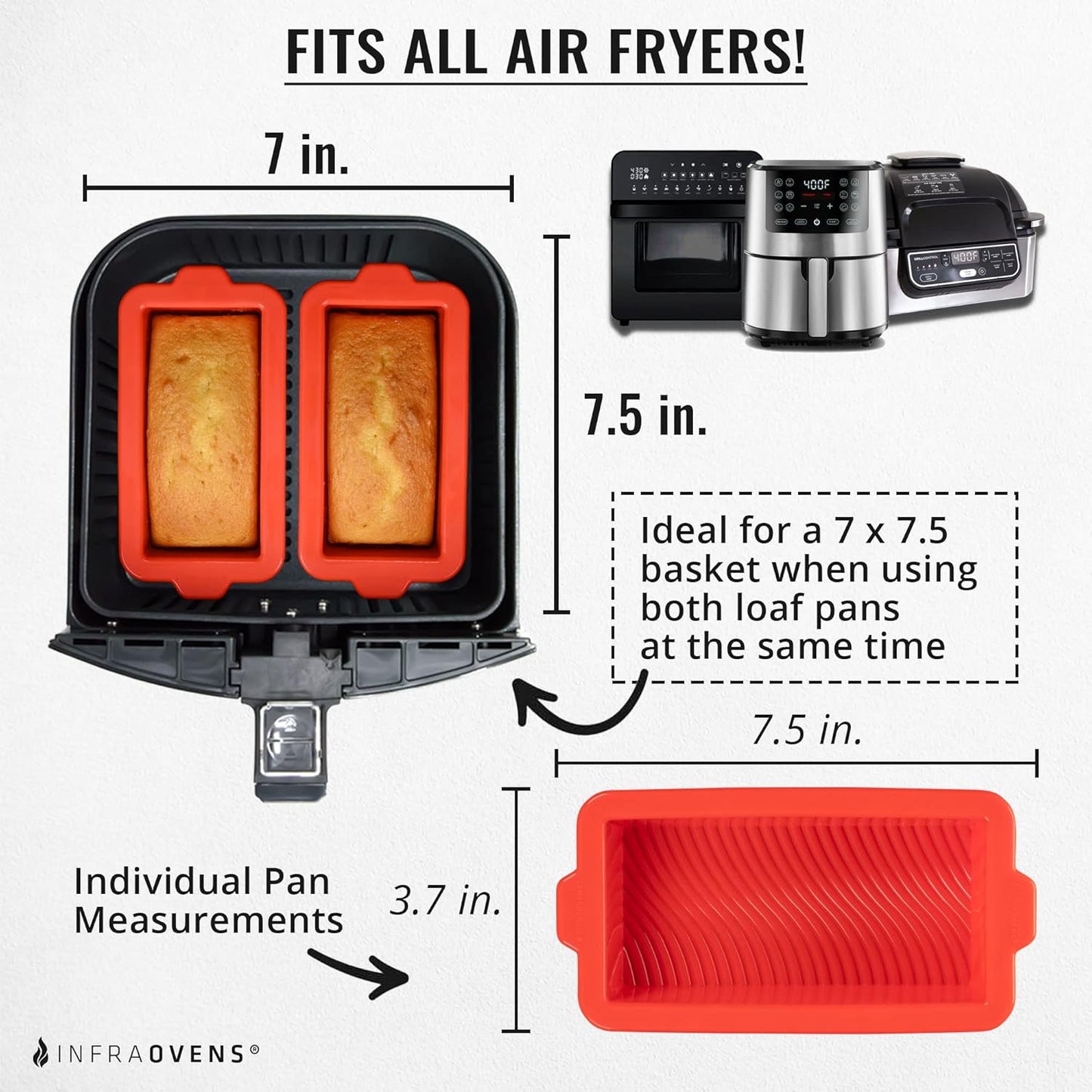 Air Fryer Silicone Loaf Pans for Baking, Non-Stick Bread Cake Pan, 7.5 Inch Bakeware Sets, Fits Instant Pot, Ninja Foodi